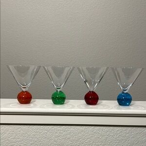 Set of Four Martini / Cocktail Elegant Colorful Glasses Ball Base